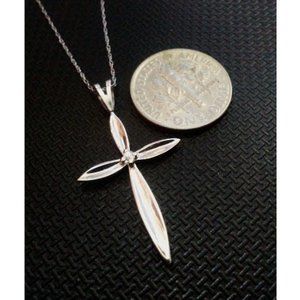 10K White Gold One Diamond Accent Cross Pendant Necklace 18"